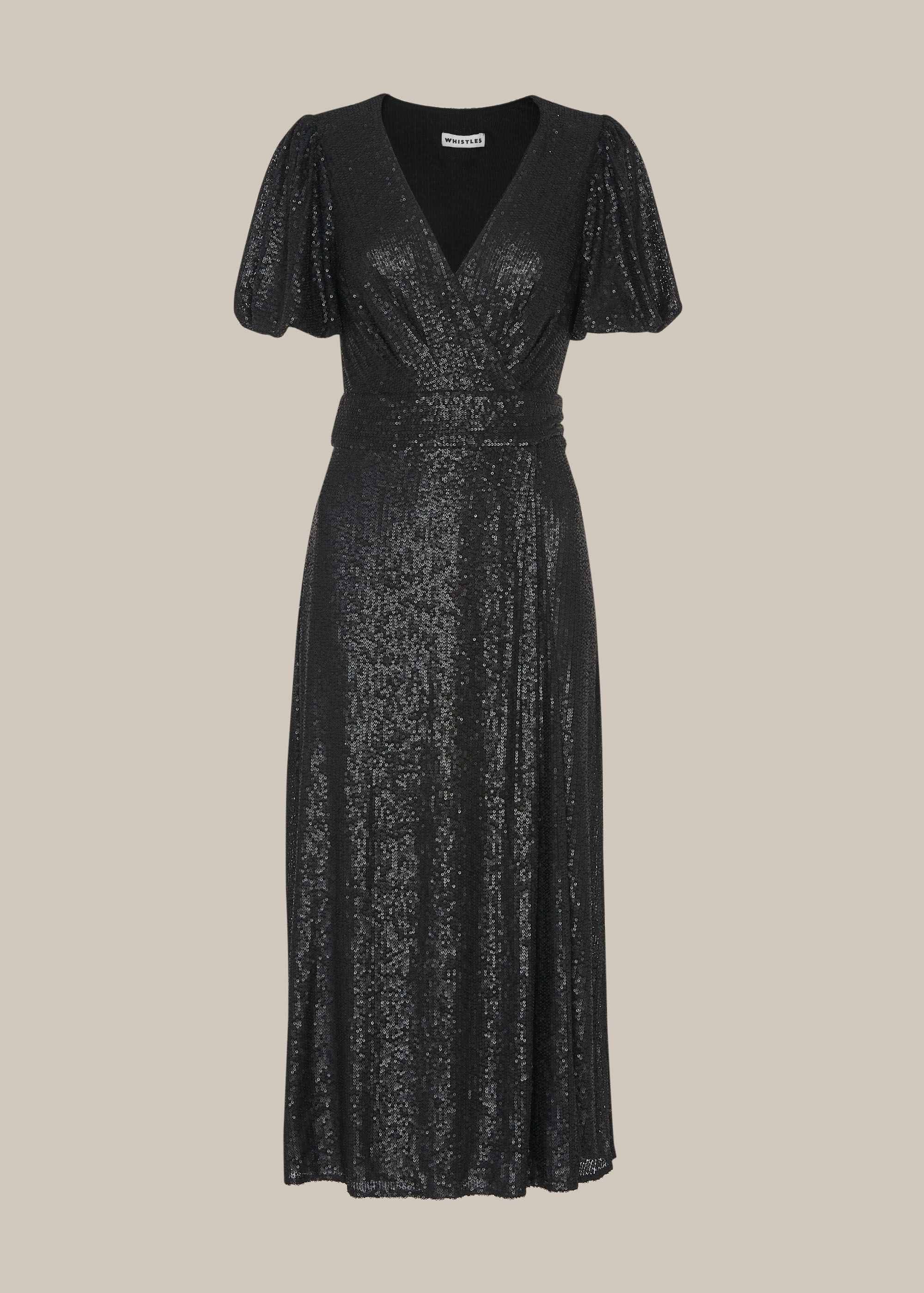 Black Sequin Wrap Dress | WHISTLES ...